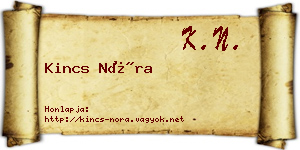 Kincs Nóra névjegykártya